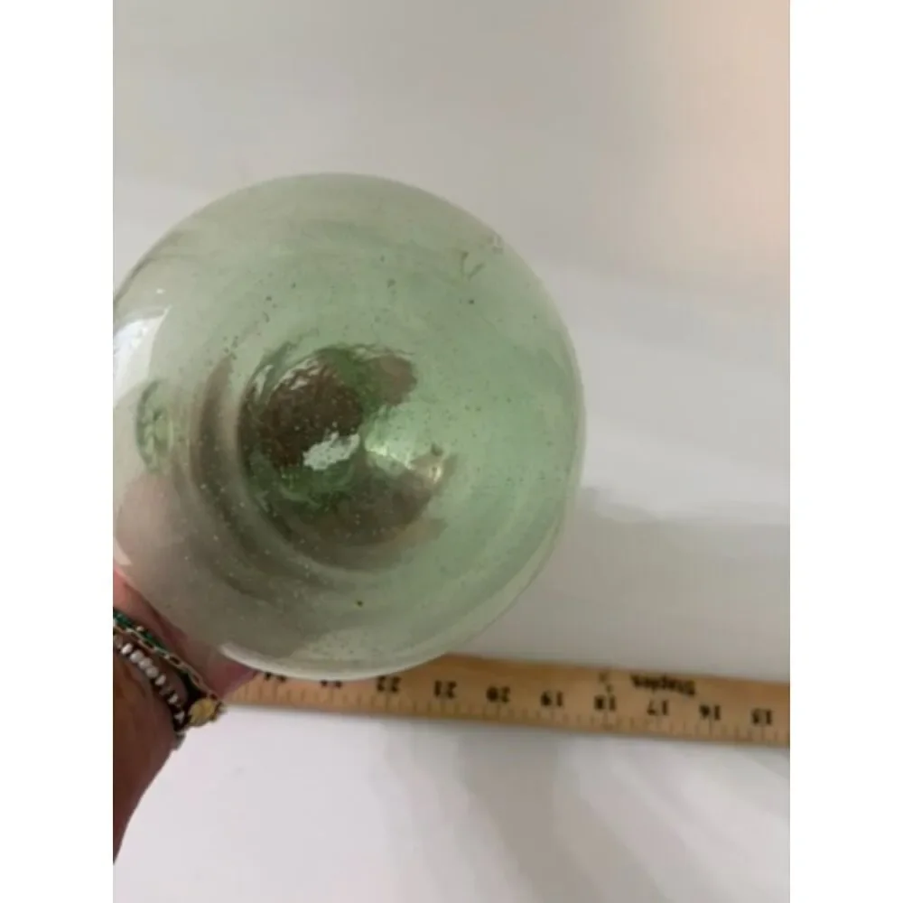 Hand blown green bubble glass vase with applied medallion